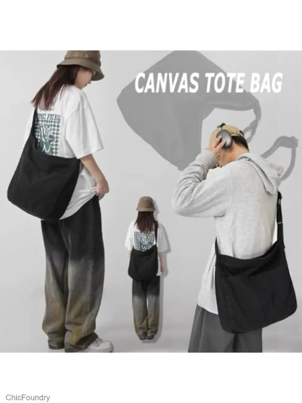 Large Canvas Tote Hobo Crossbody Bag with Zipper